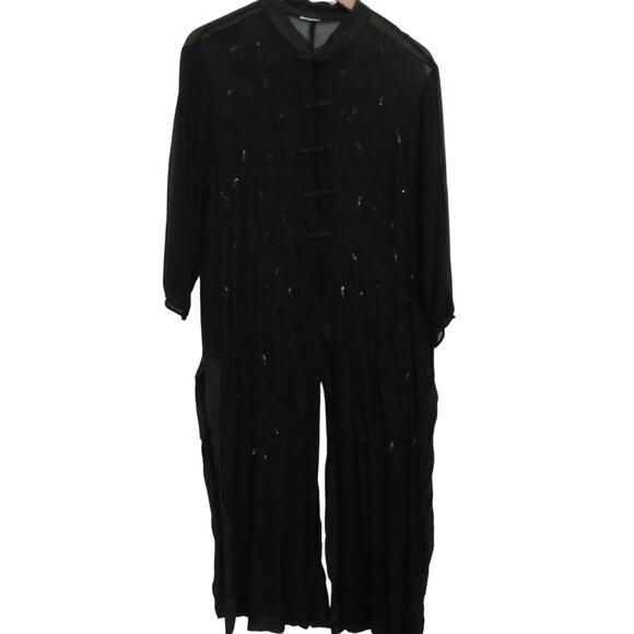 Womens Black Sheer Floral Embroidered Kimono with Sequins Long Sleeve - Picture 1 of 8